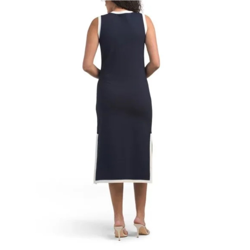 New NICOLE MILLER NEW YORK Navy/white Contrast Trim Bow Tie Midi Dress - Picture 15 of 15